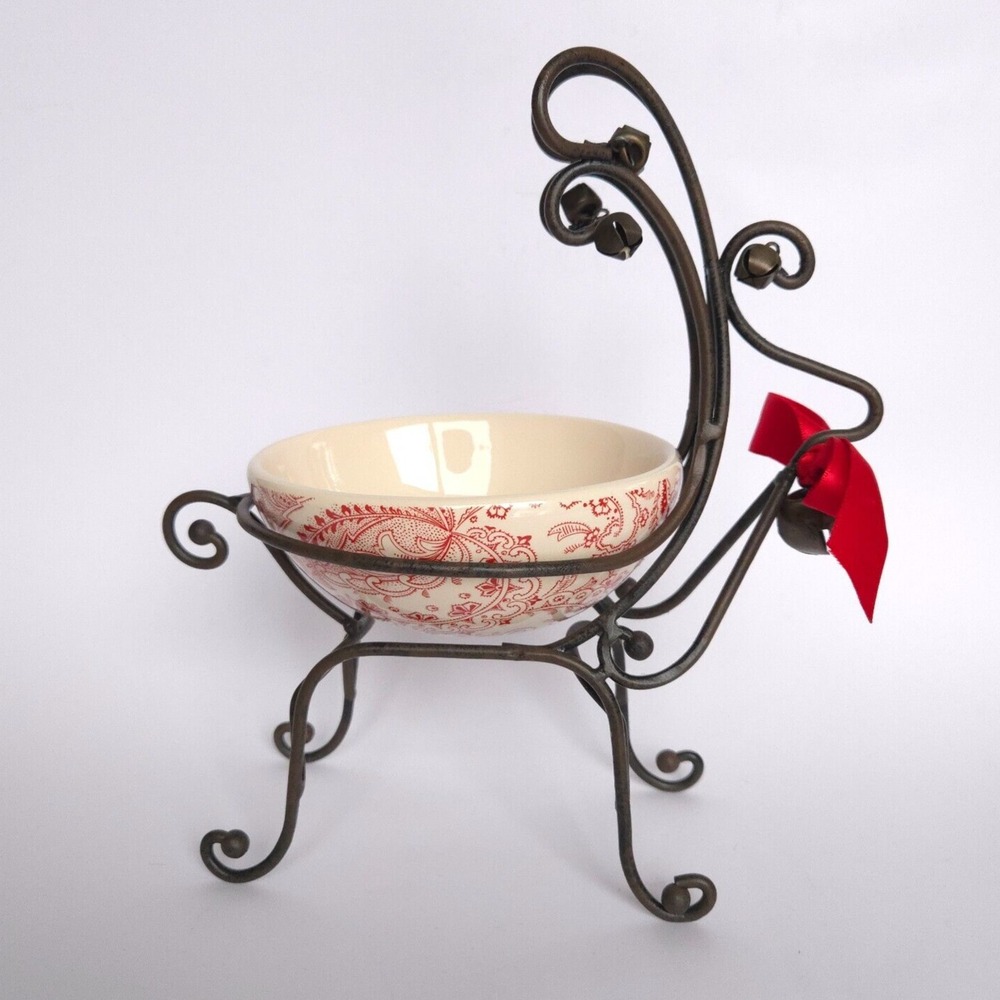 Silvestri Metal Reindeer Ceramic Paisley Serving Dip Bowl Christmas‎ Holiday - Picture 2 of 15